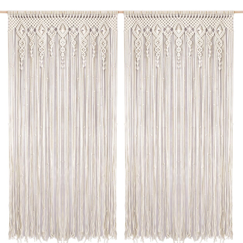 Foreate Boho Macrame Doorway Curtains for Windows Large Macrame Wall Hanging Handmade Window Curtain for Living Room Bedroom Wedding Backdrop Bohemian Home Decor 2 Panel 79 L x 35 W