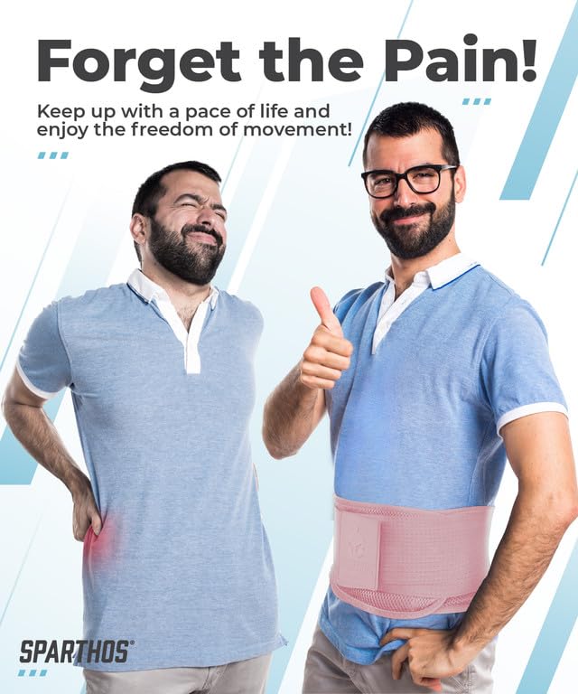 Sparthos Back Support Belt Immediate Relief from Back Pain Herniated Disc Breathable Brace With Lumbar Pad Lower Backbrace For Men Women Fits 2431 Waist PinkXS Check Size Chart - Image 5