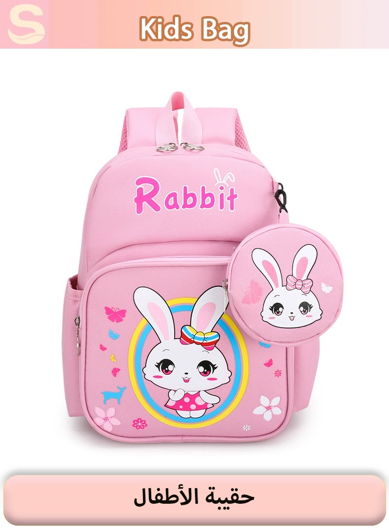 Serinovia Kids Bag Cute Cartoon Backpack with Coin Purse, Suitable for Primary school student Lightweight Bookbags for Girls Boys (Rabbit - Light Pink) - Image 1