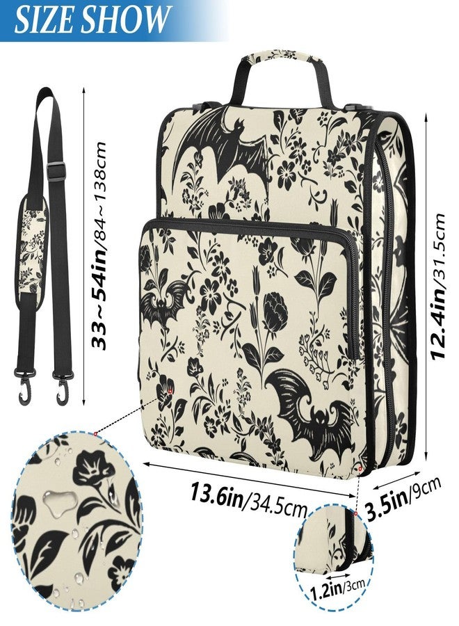 XUWU Goth Bat Flowers Binder Bag 3 Ring Zipper with Handle Shoulder Strap for School Work Office Organizer Storage Case - Image 2