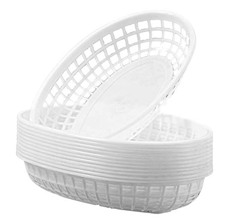 THW® Oval Fast Food Basket Plastic for Fries Chip Sandwiches Burgers Nachos Snacks, White- Set of 12 Pieces - Image 5