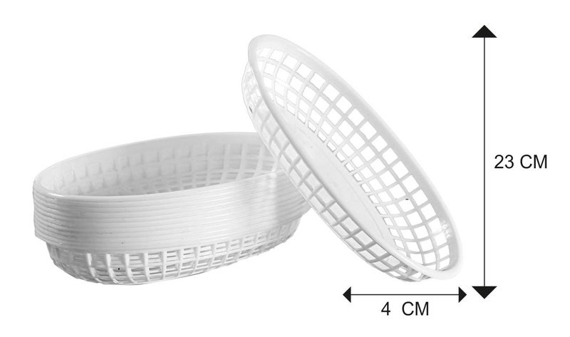THW® Oval Fast Food Basket Plastic for Fries Chip Sandwiches Burgers Nachos Snacks, White- Set of 12 Pieces - Image 2