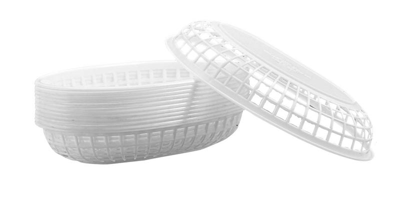 THW® Oval Fast Food Basket Plastic for Fries Chip Sandwiches Burgers Nachos Snacks, White- Set of 12 Pieces - Image 3