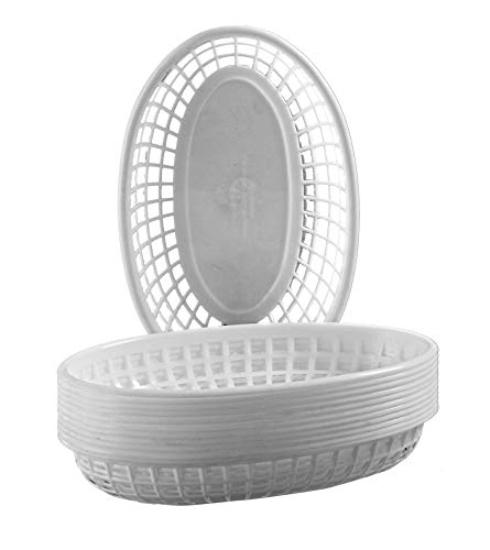 THW® Oval Fast Food Basket Plastic for Fries Chip Sandwiches Burgers Nachos Snacks, White- Set of 12 Pieces - Image 4