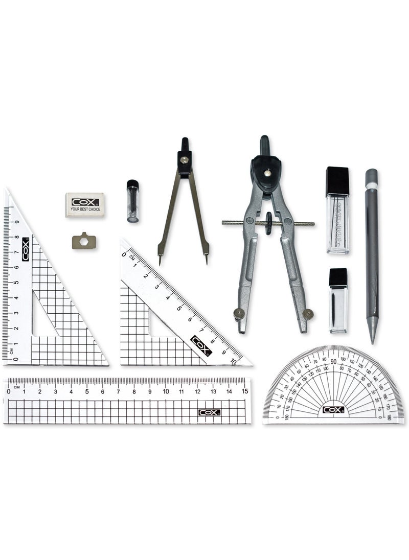 COX - Cox Compass Set Mathematical Instrument 12 Pcs Set for Engineer Draft Man - Image 1