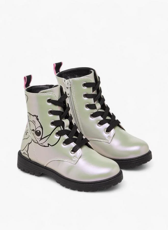 Disney Stitch Print Boots with Zip Closure and Pull Tab