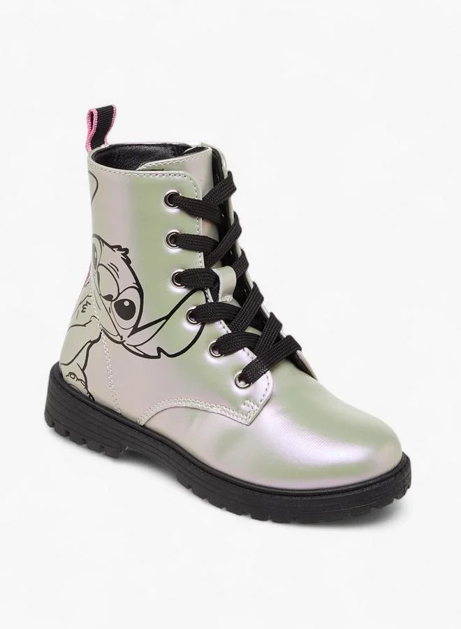 Disney Stitch Print Boots with Zip Closure and Pull Tab
