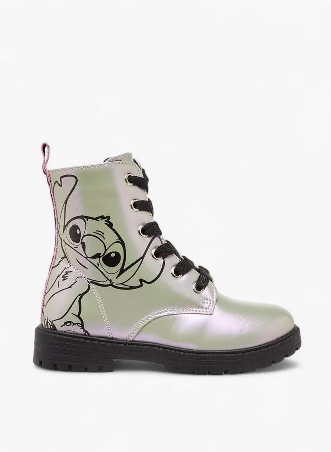 Disney Stitch Print Boots with Zip Closure and Pull Tab