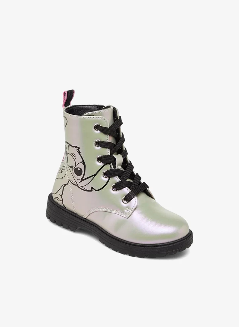 Disney Stitch Print Boots with Zip Closure and Pull Tab