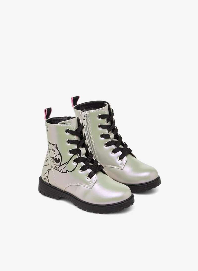 Disney Stitch Print Boots with Zip Closure and Pull Tab