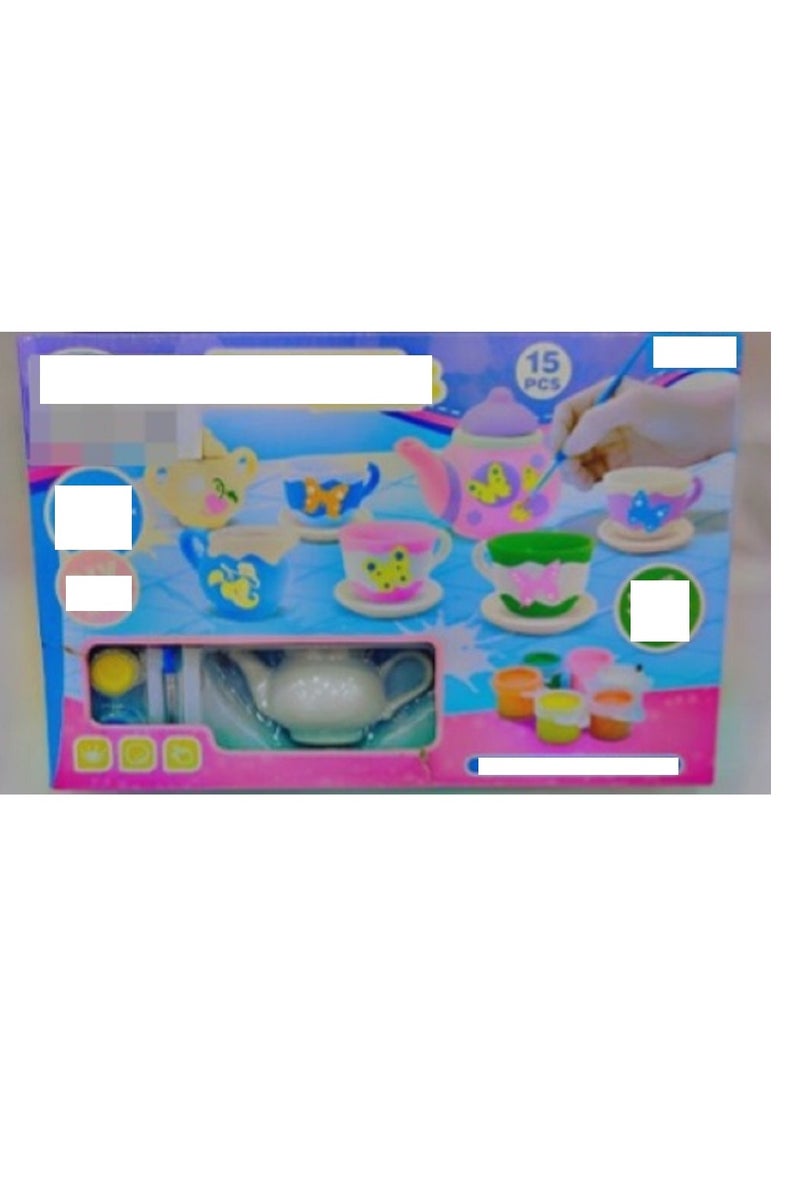 15 Pieces Painted Art Ceramic Tea Set Multicolour