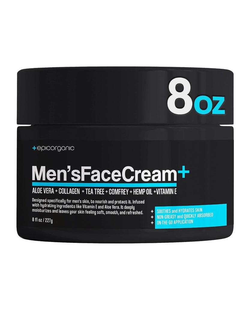 Epic Organicum - Mens Face Cream | Anti Aging & Hydrating Face Moisturizer | Hyaluronic Acid, Collagen & Vitamin E Cream | Men's Skin Care | Moisturizer Face Cream | 8oz - Image 1