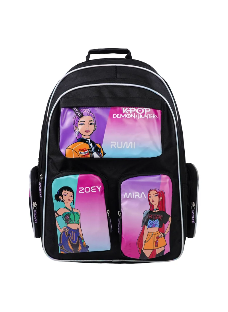نيتفليكس Netflix KPop Demon Hunters Regular Backpack 18" | Huntrix Character School Backpack for Kids & Teens | Large Capacity Multi-Pocket School Bag | Durable Travel & Everyday Backpack