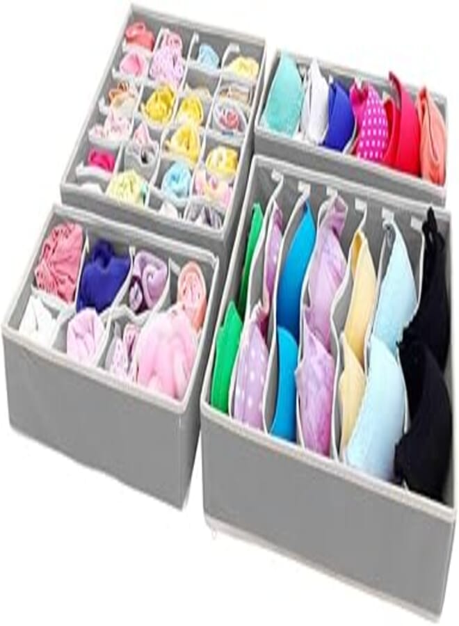 Sitake 4 set foldable closet underwear organizer, storage boxes under bed organizer for underwear, bras, socks, ties, belts, tank tops - drawer dresser divider - closet organizers - 4 pack (gray)