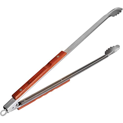Outset QB22 Locking Stainless Steel Grill Tongs Extra Long 22", Rosewood Handles - Image 3