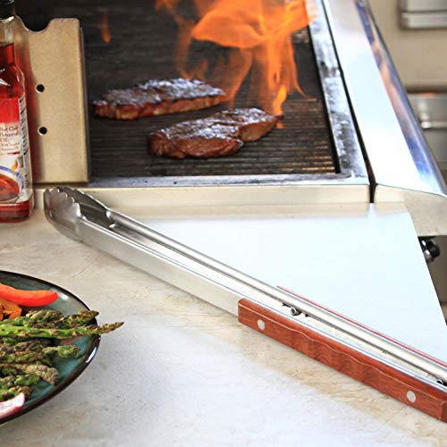 Outset QB22 Locking Stainless Steel Grill Tongs Extra Long 22", Rosewood Handles - Image 5