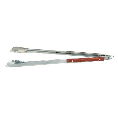 Outset QB22 Locking Stainless Steel Grill Tongs Extra Long 22", Rosewood Handles - Image 1
