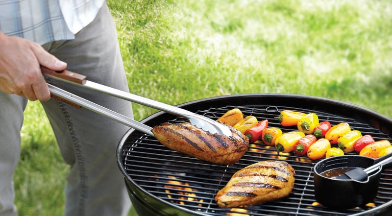 Outset QB22 Locking Stainless Steel Grill Tongs Extra Long 22", Rosewood Handles - Image 2