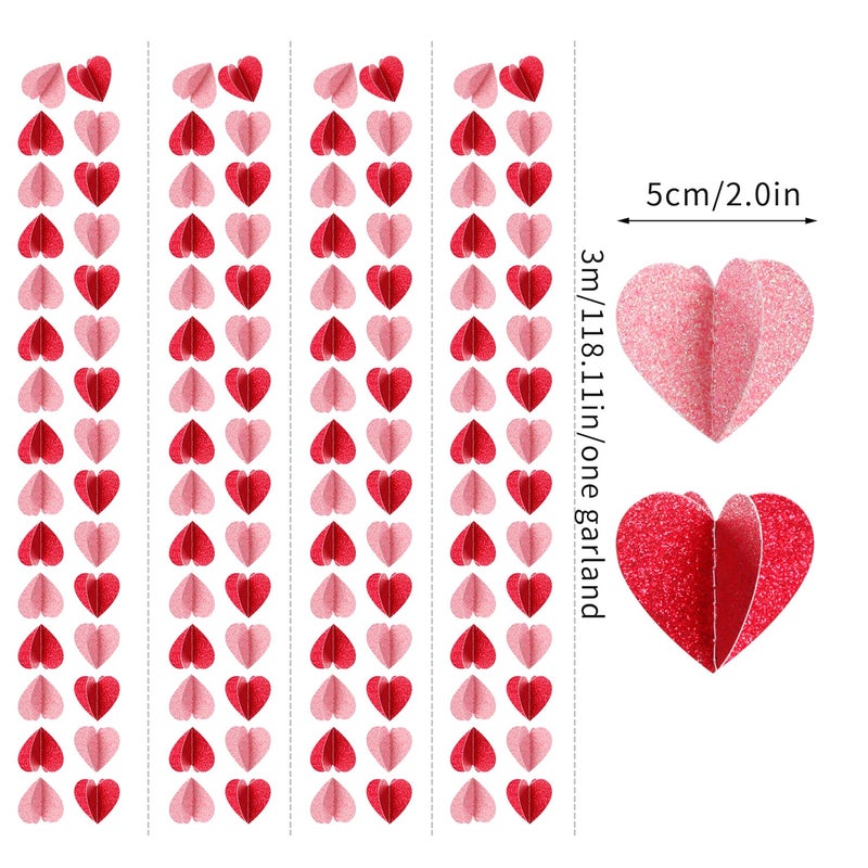 Hugfond Galentines Party-Decorations Valentines-Day 3D-Heart Garland - 40ft Red Pink Streamers Paper Banner, Proposal Anniversary Romantic Birthday Baby Shower Rustic Wedding Hanging Ornaments Decor Hugfond - Image 3