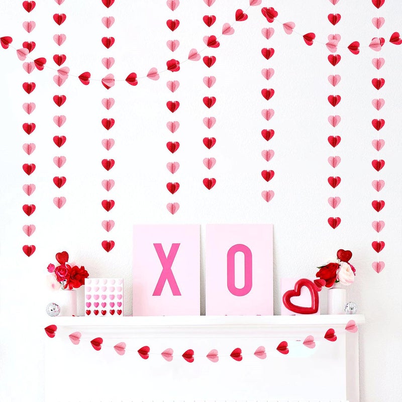 Hugfond Galentines Party-Decorations Valentines-Day 3D-Heart Garland - 40ft Red Pink Streamers Paper Banner, Proposal Anniversary Romantic Birthday Baby Shower Rustic Wedding Hanging Ornaments Decor Hugfond - Image 4