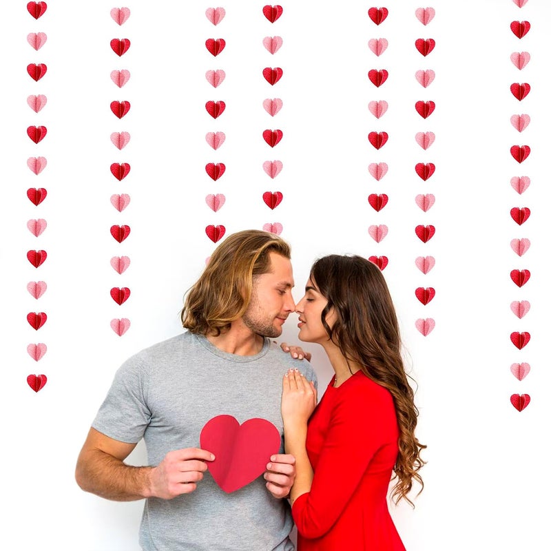 Hugfond Galentines Party-Decorations Valentines-Day 3D-Heart Garland - 40ft Red Pink Streamers Paper Banner, Proposal Anniversary Romantic Birthday Baby Shower Rustic Wedding Hanging Ornaments Decor Hugfond - Image 2