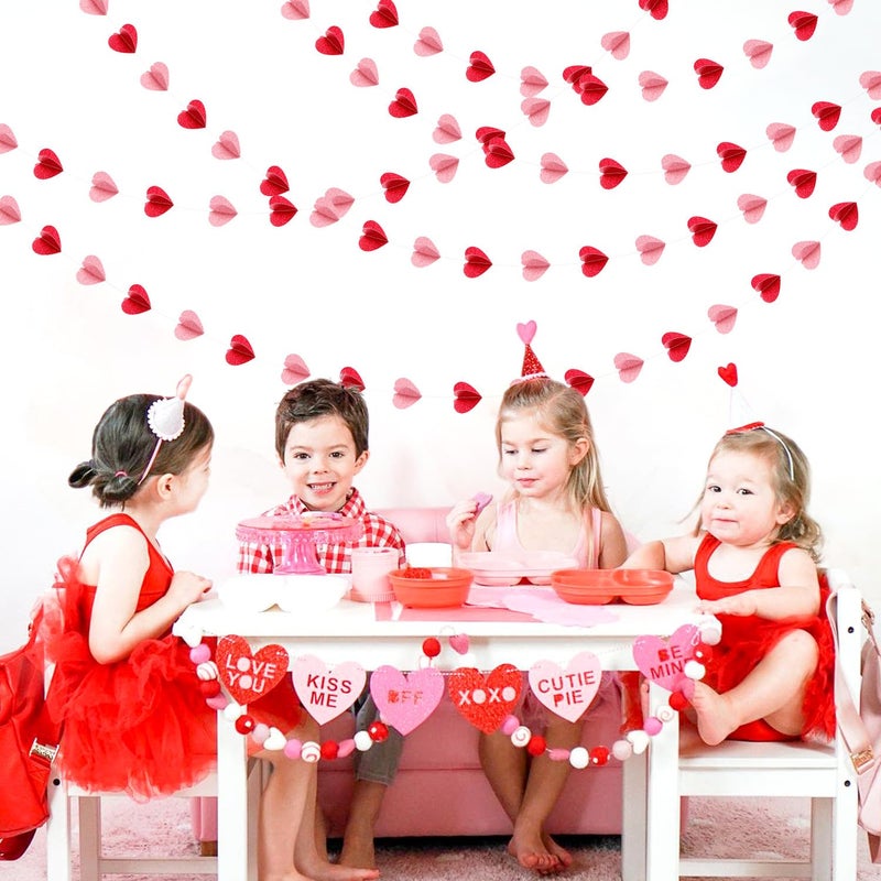 Hugfond Galentines Party-Decorations Valentines-Day 3D-Heart Garland - 40ft Red Pink Streamers Paper Banner, Proposal Anniversary Romantic Birthday Baby Shower Rustic Wedding Hanging Ornaments Decor Hugfond - Image 5