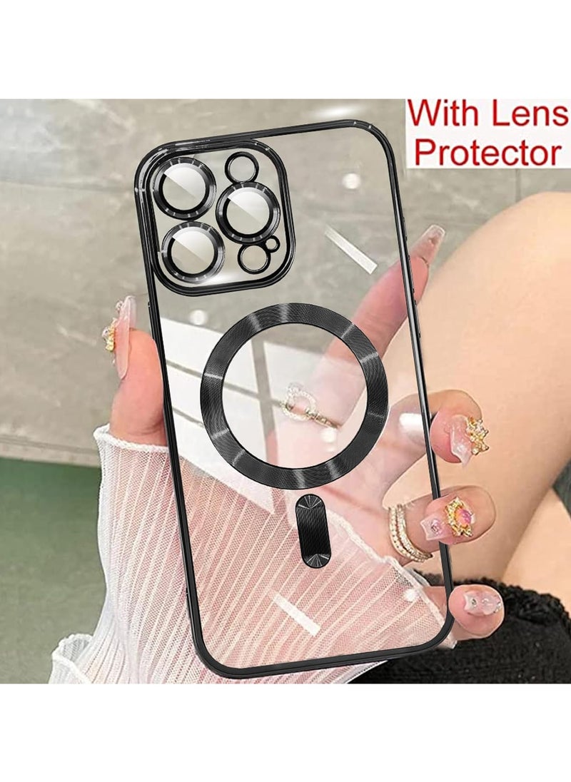 Magnetic Case for iPhone 16 Pro Max with Mag Safe Full Camera Lens Protection Color Plating Soft Clear Phone Case for iPhone 16 Pro Max