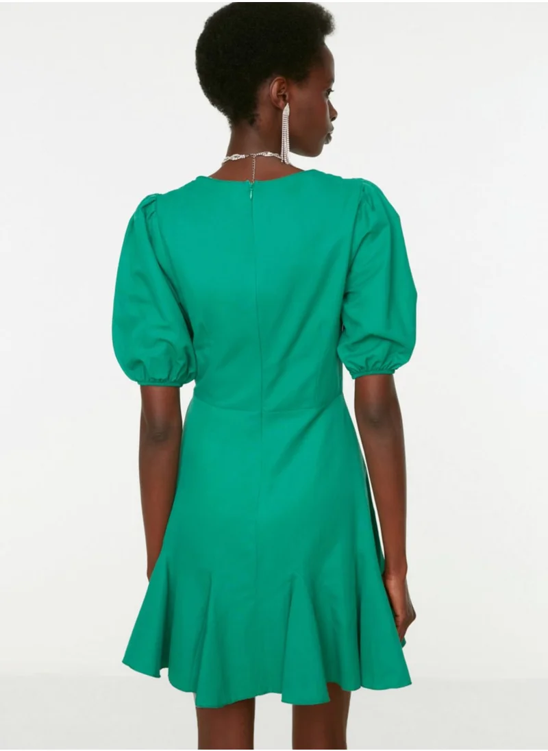 trendyol Puff Sleeve Pleated Hem Poplin Dress