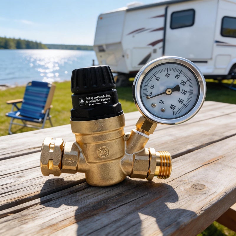 VANCOCO RV Water Pressure Regulator Valve with Gauge 34 NH Thread 45160 PSI Adjustable Pressure Water Regulator with ToolFree Handle for RV Camper Travel Trailer - Image 4