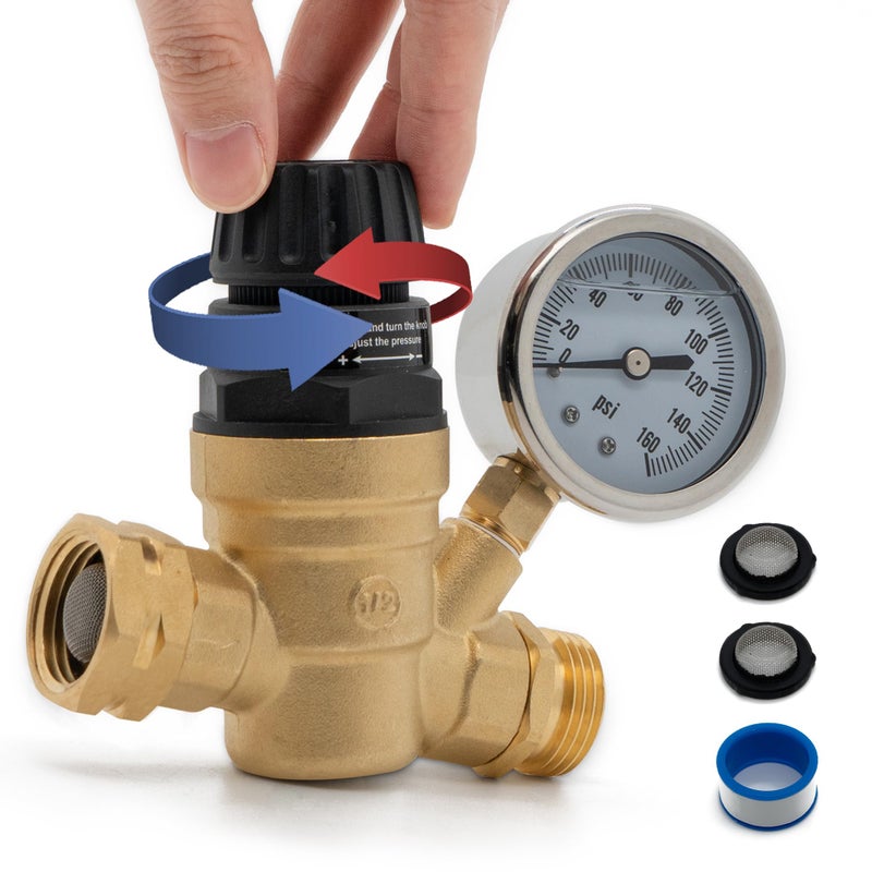 VANCOCO RV Water Pressure Regulator Valve with Gauge 34 NH Thread 45160 PSI Adjustable Pressure Water Regulator with ToolFree Handle for RV Camper Travel Trailer - Image 2