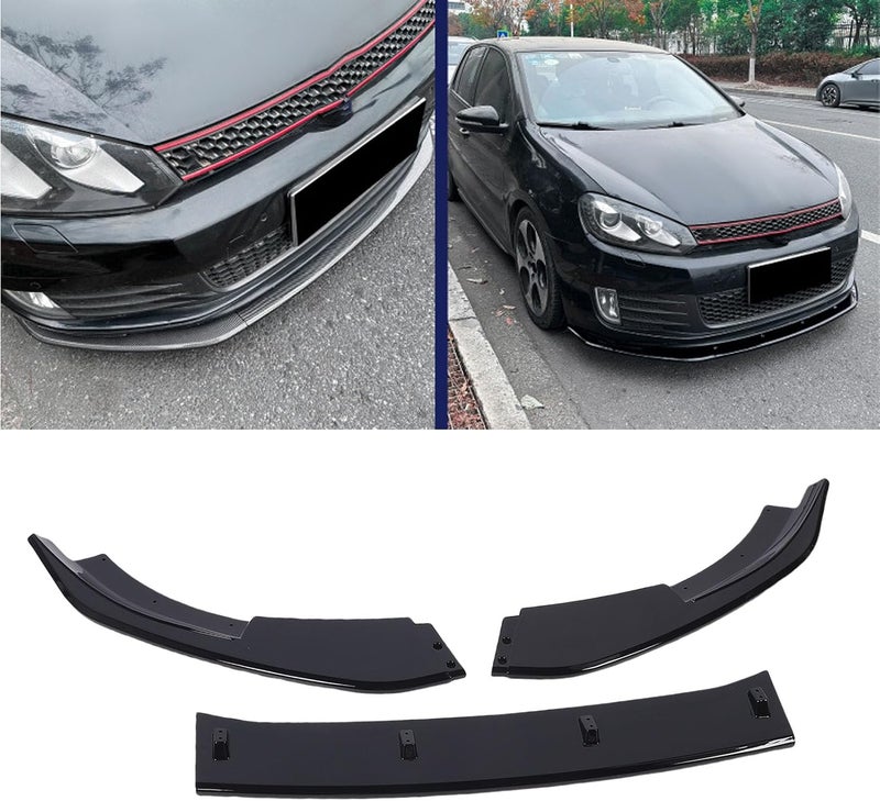 Front Bumper Lip Spoiler, 3pcs Aerodynamic Front Lip Splitter Body Kit with Premium ABS Construction, Glossy Black Finish, Complete Installation Kit for MK6 GTD 2008-2012 - Image 3