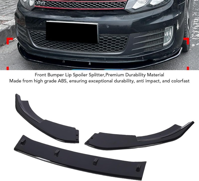 Front Bumper Lip Spoiler, 3pcs Aerodynamic Front Lip Splitter Body Kit with Premium ABS Construction, Glossy Black Finish, Complete Installation Kit for MK6 GTD 2008-2012 - Image 2