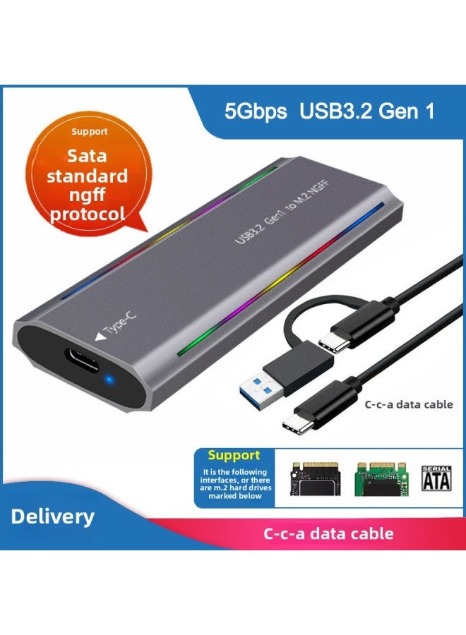 M.2 Solid State USB3.1NGFF  Nvme Protocol Hard Disk Box Type-C RGB Light Aluminum Alloy Mobile Hard Disk Box-Colour:Tn07-l-cca (ngff Protocol) Gray