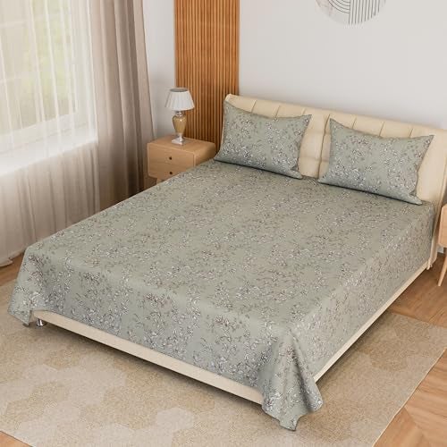 LINENWALAS 100% Cotton Twill Double Size Bedsheet with 2 Pillow Covers | Soft, Breathable & Floral Printed Bedsheet for Double Bed |300 TC | Wrinkle-Resistant, Fade-Proof (229 x 254 CM, Pista Green) - Image 2