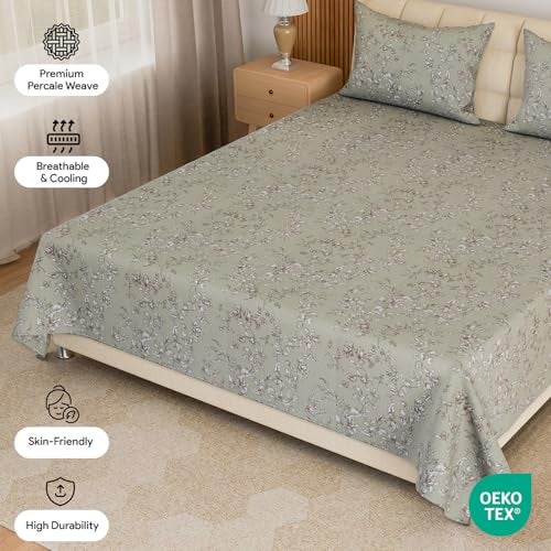 LINENWALAS 100% Cotton Twill Double Size Bedsheet with 2 Pillow Covers | Soft, Breathable & Floral Printed Bedsheet for Double Bed |300 TC | Wrinkle-Resistant, Fade-Proof (229 x 254 CM, Pista Green) - Image 4
