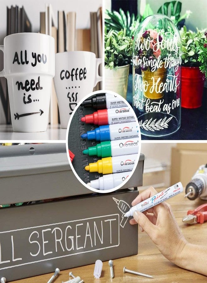 Overseas Paint Pens Paint Markers, 6 Colors Oil Based Permanent Markers, Medium Tip, Quick Dry and Waterproof Assorted Color Marker Pen for Metal, Wood, Plastic, Rock, Canvas, Glass, Rubber - Image 3