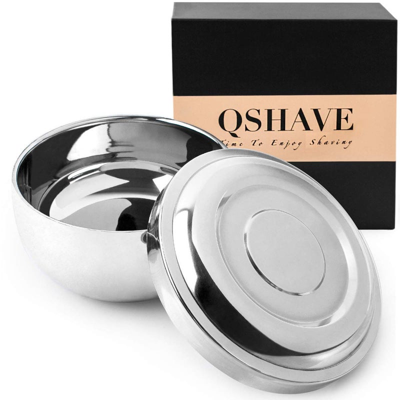 QSHAVE Stainless Steel Shaving Bowl with Lid 4 Inch Diameter Large Deep Size Chrome Plated Shinning Finish - Image 1