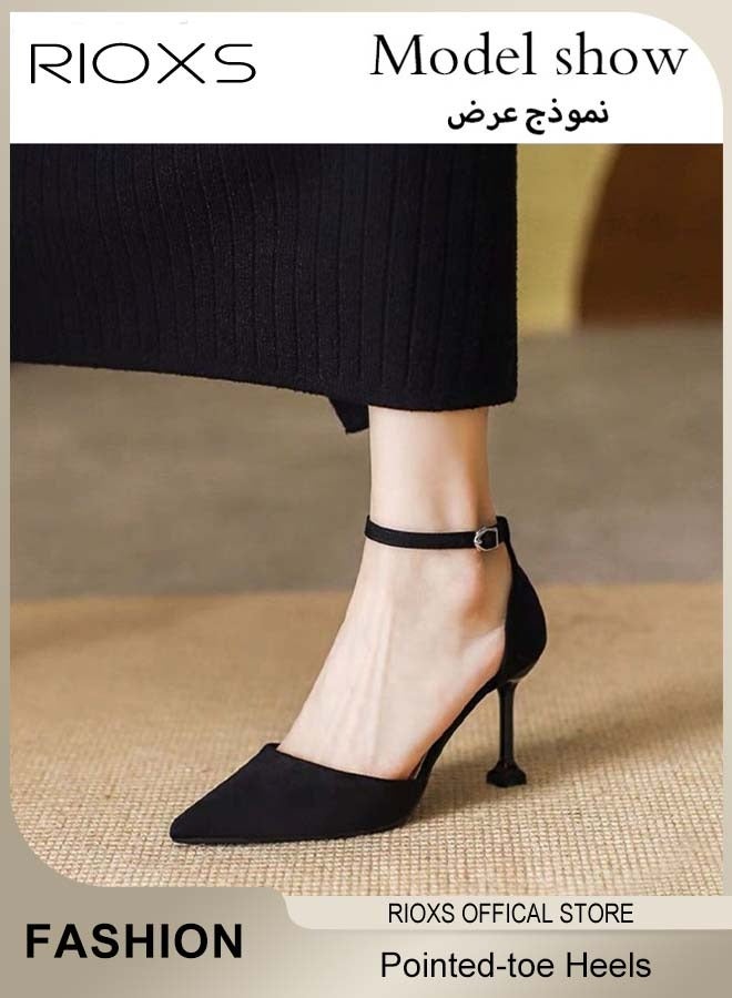 RIOXS Pointed Toe Heeled Pumps for Women Adjustable Buckle Ankle Strap Classic Elegant 6cm Heel Shoes Ladies High Heel Sandals for Shopping Parties Weddings Proms Dates Everyday Wear - Image 4