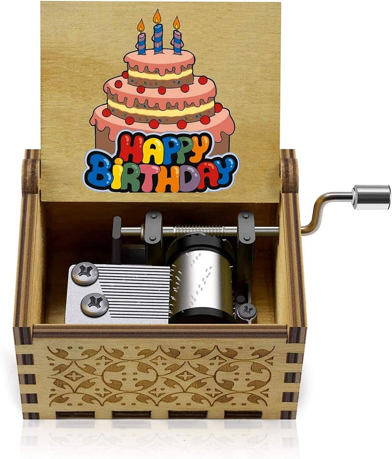 BOOB Happy Birthday Wooden Mini Colorful Music Box Hand Crank Wood Vintage Classic Musical Box Hand-Operated Birthday Gifts for Mom Dad Daughter Son Boys Girls Friends - Image 1