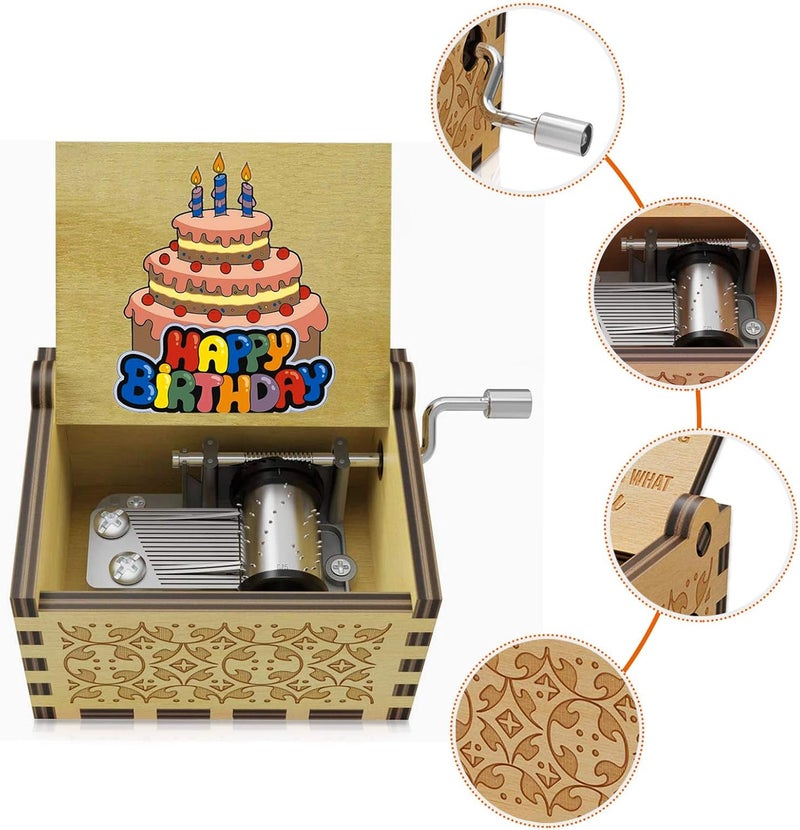 BOOB Happy Birthday Wooden Mini Colorful Music Box Hand Crank Wood Vintage Classic Musical Box Hand-Operated Birthday Gifts for Mom Dad Daughter Son Boys Girls Friends - Image 2
