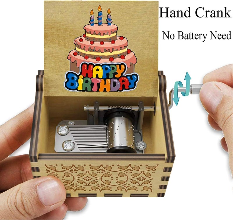 BOOB Happy Birthday Wooden Mini Colorful Music Box Hand Crank Wood Vintage Classic Musical Box Hand-Operated Birthday Gifts for Mom Dad Daughter Son Boys Girls Friends - Image 3