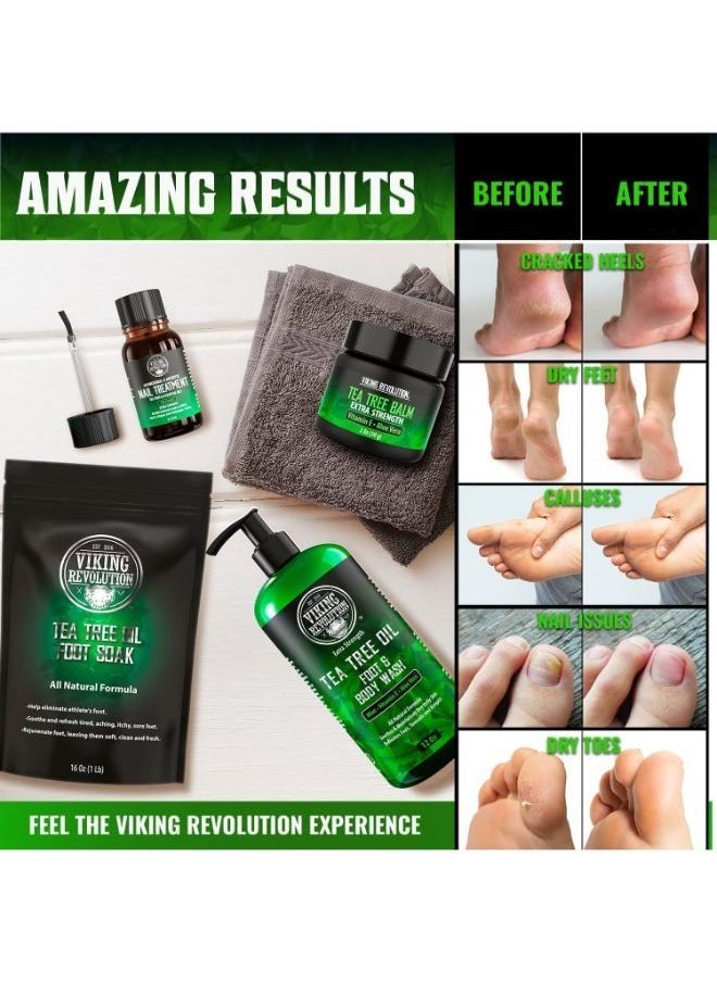 Viking Revolution - Tea Tree Foot Soak & Foot Spa Kit - Tea Tree Oil Foot Fungus Soak with Extra Strength Toenails Fungus Treatment, Balm & Body Wash - Athletes Foot Soak & Fungus Foot Soak for Dry Cracked Feet - Image 1