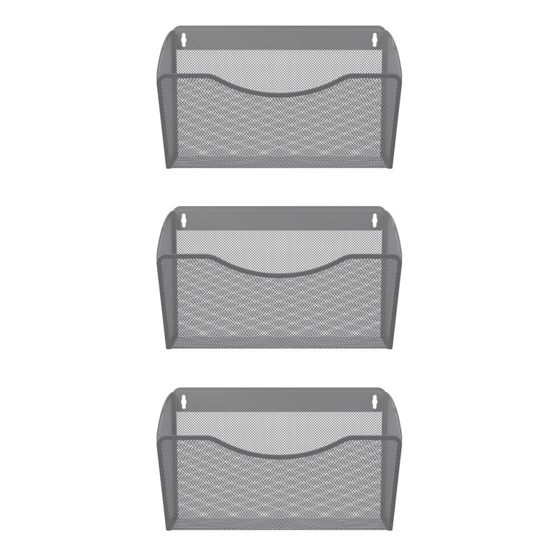 EasyPAG 3 Single Pocket Wall File Organizer, Mesh Hanging File Folder Organizer for Letter/A4 Size Folders, Wall Mounted Vertical Mail Holder for Paperwork, Office, Home, School, Silver - Image 2