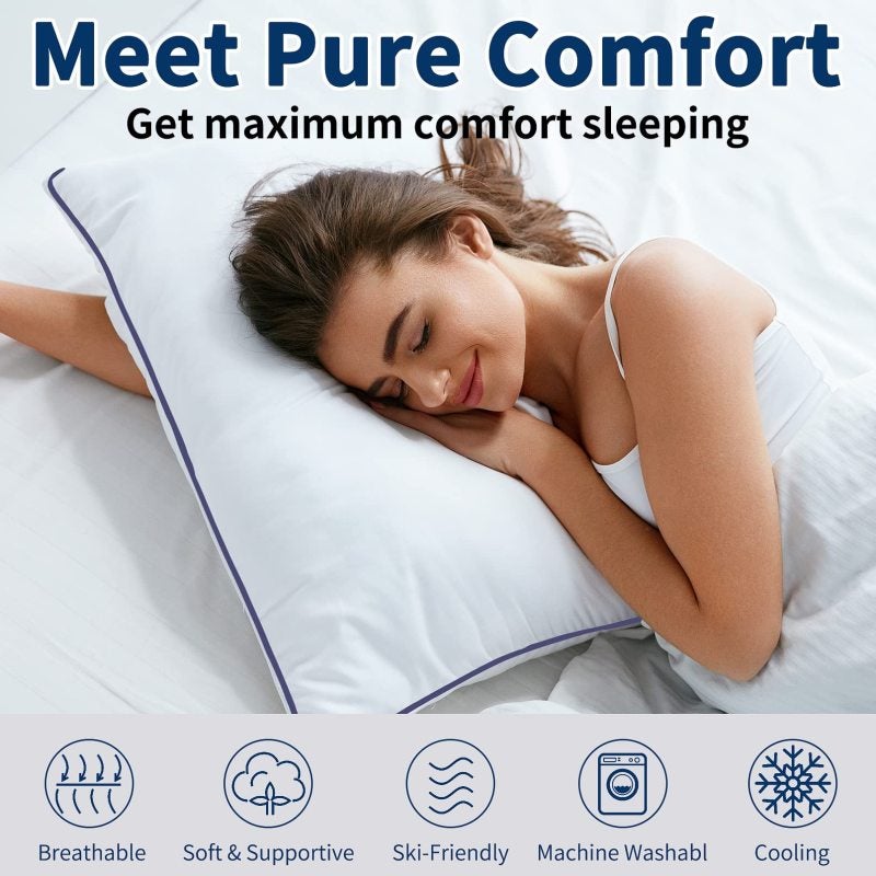 Queen Bed Pillows 2 Pack Cooling Down Alternative - 3D Hollow Fiber Support Soft Machine Washable Pillows for Side Back Stomach Sleepers Home Travel - Image 5