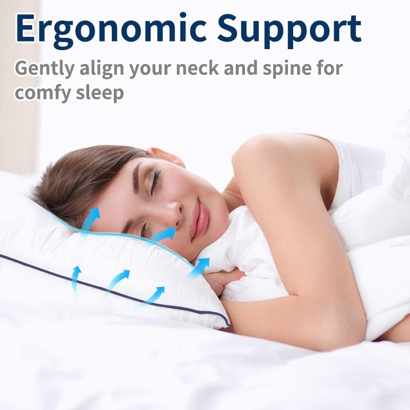 Queen Bed Pillows 2 Pack Cooling Down Alternative - 3D Hollow Fiber Support Soft Machine Washable Pillows for Side Back Stomach Sleepers Home Travel - Image 2