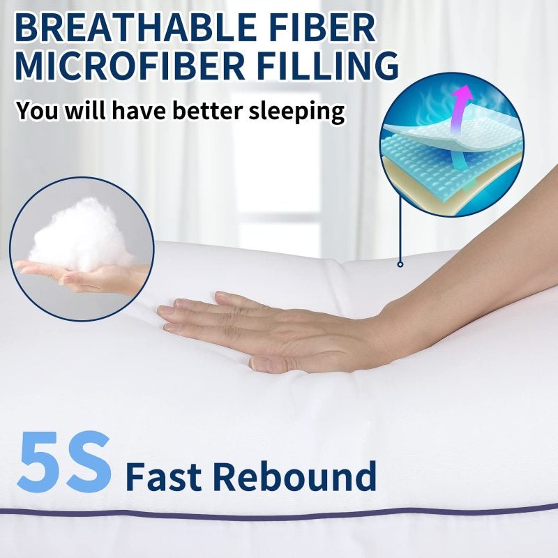Queen Bed Pillows 2 Pack Cooling Down Alternative - 3D Hollow Fiber Support Soft Machine Washable Pillows for Side Back Stomach Sleepers Home Travel - Image 3