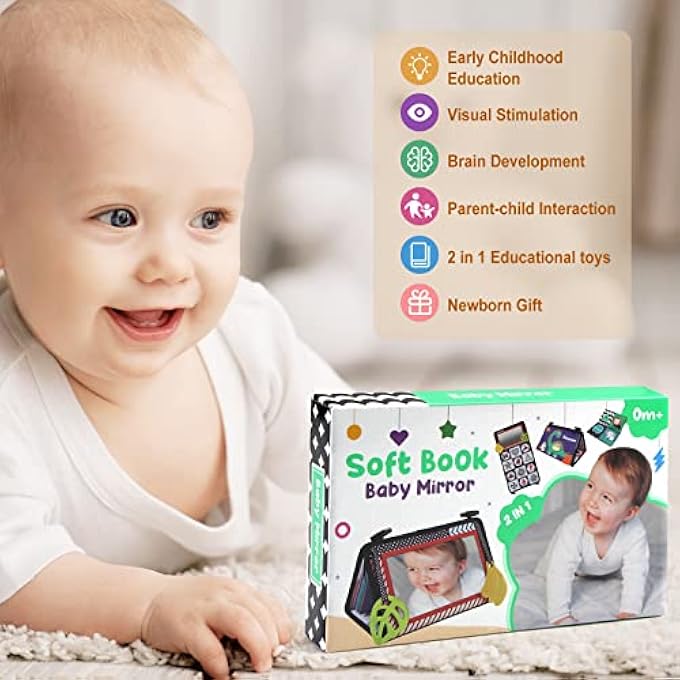 BABY MIRROR TOYS TUMMY TIME MIRROR TOY INFANT SOFT CLOTH BOOK NEWBORN TOY BOOK SOFT HIGH CONTRAST BOOK FOR BABIES - Image 5