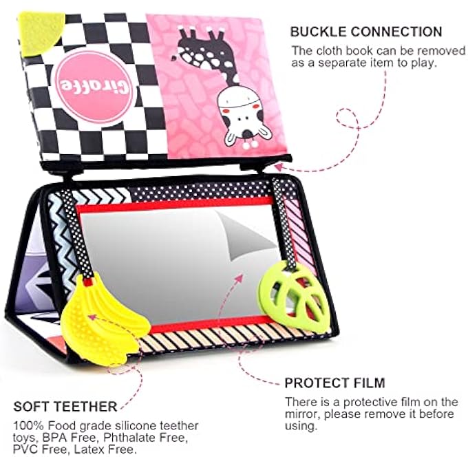 BABY MIRROR TOYS TUMMY TIME MIRROR TOY INFANT SOFT CLOTH BOOK NEWBORN TOY BOOK SOFT HIGH CONTRAST BOOK FOR BABIES - Image 2