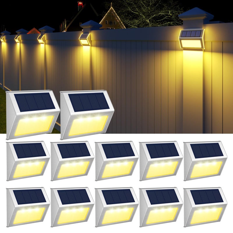 JSOT Solar Deck Lights 12 Pack Solar Fence Lights Waterproof Outdoor Light Fence Post Light for Outside Pool Garden Backyard Patio Yard Wall Stair Step Warm Light