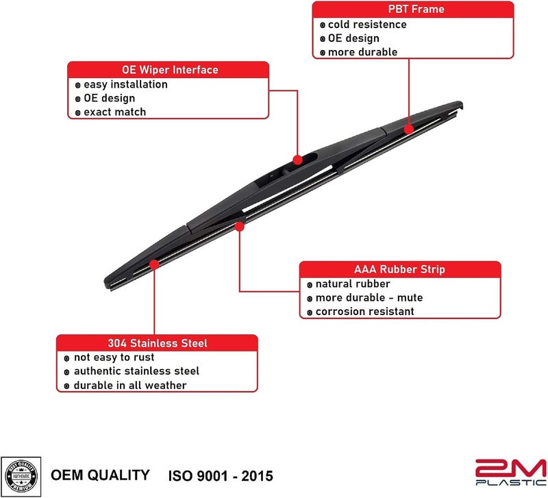 2M PLASTIC Front and Rear Wiper Blades For Honda PILOT 2023-2024 26" 22" 14" Premium All-Season OEM Quality - Image 5